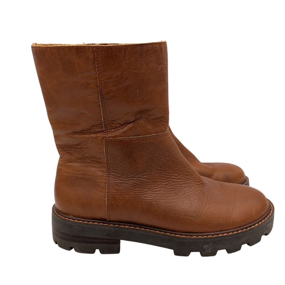 Vince Camuto Telvanni Tan Leather Faux‎ Fur Lined Lug Sole Boots Womens 8.5 M